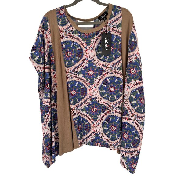 GiGiO Womens  Multicolor Bohemian Print poncho Top tunic size medium new - Picture 1 of 16